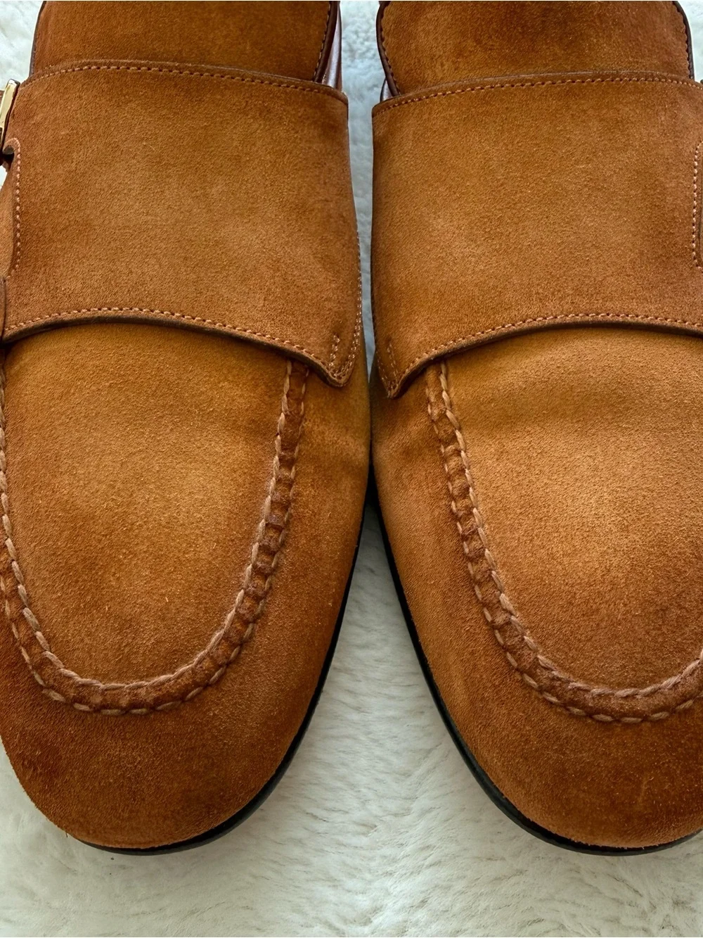 Santoni double buckle men suede loafers size 10 US